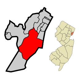 Location of Jersey City within Hudson County and the state of New Jersey