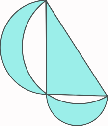 Triangle rectangle avec les lunules formées sur les cathètes.