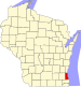 Harta statului Wisconsin indicând comitatul Milwaukee