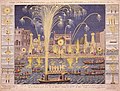 Königliches Feuerwerk und Illumination in Whitehall und auf der Themse am 27. April 1749, zum Aachener Frieden. Für diesen Anlass schrieb Händel die berühmte Feuerwerksmusik.