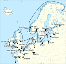 Carte d'un littoral avec routes navigables tracées en noir