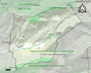 Carte des ZNIEFF de type 1 sur la commune.