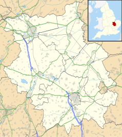 Mapa konturowa Cambridgeshire, na dole nieco na prawo znajduje się punkt z opisem „Cambridge”