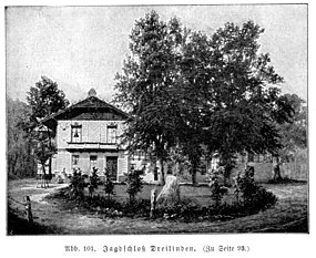 Friedrich Karls Jagdschloss Dreilinden mit dem Hærulfstein als Kriegserinnerung - um 1900