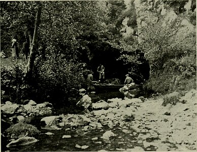 20 juillet 1913 ou 1914 : les Bégouën fêtent l'anniversaire de la découverte du Tuc (16 juill. 1912[9]) à l'entrée de la grotte.