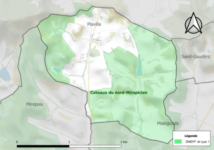 Carte de la ZNIEFF de type 1 sur la commune.