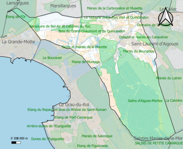 Carte des ZNIEFF de type 1 sur la commune.