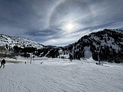 Solar halo at the Alta Ski Area near the Snowpine lift on February 12, 2023