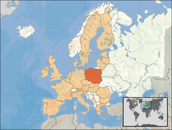 Location of ಪೋಲೆಂಡ್ (orange) – in Europe (tan & white) – in the European Union (tan)  [Legend]