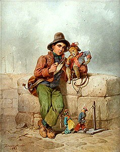 Enfant dans un cirque ambulant avec un petit singe, Ferdinand Marohn (1847).