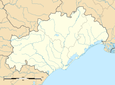 Mapa konturowa Hérault, blisko centrum na dole znajduje się punkt z opisem „Servian”