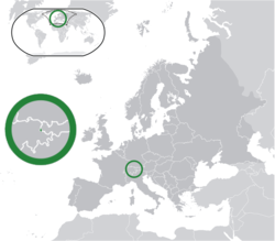 लीख़्टेनश्टाइन हरे रंग में यूरोप गहरे भूरे रंग में