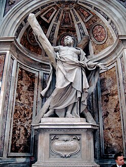 Statue en marbre représentant saint André tenant la croix de saint André