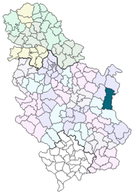 Vị trí của khu tự quản Zaječar trong Serbia