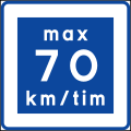 Rekommenderad lägre hastighet max 70 km/h