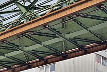 Die Stromschienen der Wuppertaler Schwebebahn befinden sich unterhalb des Traggerüsts jeweils links der Fahrschiene, wenn man in Fahrtrichtung blickt, also auf der Innenseite der Konstruktion.