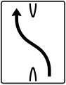 Zeichen 501-10 Überleitungstafel; Darstellung ohne Gegenverkehr: einstreifig nach links