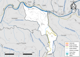 Carte en couleur présentant le réseau hydrographique de la commune