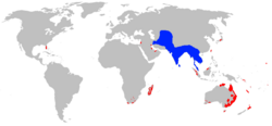 alt=      Distribución natural del miná.     Zonas donde ha sido introducido.