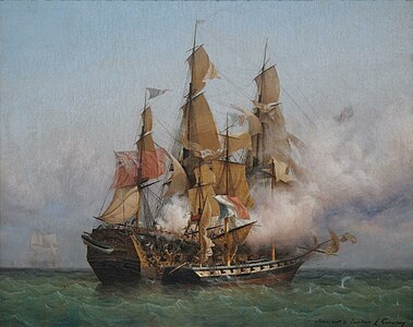 Verovering van de HMS Kent door Surcouf van Ambroise Louis Garneray