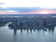 Jersey City in twilight from One World Observatory in 2017