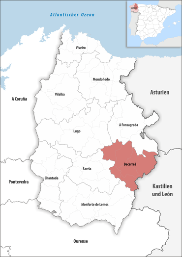 Die Lage des Gerichtsbezirk Becerreá in der Provinz Lugo