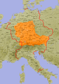 Teritoriile unde s-a vorbit limba germană veche (germană Althochdeutsch; care a fost urmată de Germana de mijloc sau Mittelalthochdeutsch) pe cuprinsul Germaniei, Elveției și Austriei de astăzi (colorate în portocaliu pe această hartă).