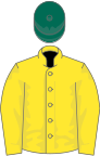 Yellow, yellow sleeves, green cap