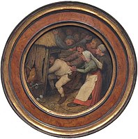 Prašič mora iti v svinjak, 1557, Bruegelov najzgodnejši žanrski prizor