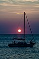 Sailing boat and sunset, Greece