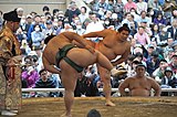 靖国神社奉納大相撲 宇良関の相手は碧山関大翔丸関（2017年4月撮影）