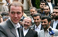 The sailors' release, with Iranian President Mahmoud Ahmadinejad in the background.