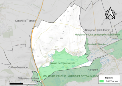 Carte des ZNIEFF de type 1 sur la commune.