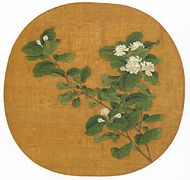 O ramo de jasmim-branco, pintura a tinta e cor sobre seda do artista chinês Zhao Chang, dos princípios do século XII.