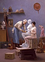 O artista e a modelo, 1895, Haggin Museum; Gérôme depicts himself sculpting Tanagra