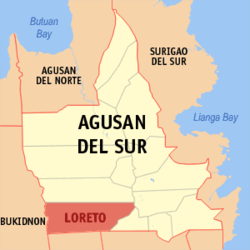 Mapa de Agusan del Sur con Loreto resaltado