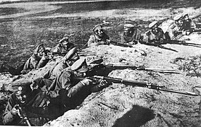 Russian troops with Winchester M1895 Rifles, 1916.jpg