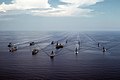 USS Midway (CV-41) and other warships in Makassar Strait, 28 September 1985.