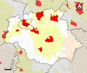 Localisation de l'aire d'attraction d'Eauze dans le département du Gers.