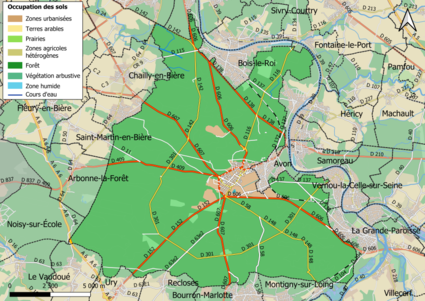 Carte des infrastructures et de l'occupation des sols en 2018 (CLC) de la commune.