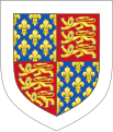 Arms of Thomas of Woodstock: Royal arms of England (arms of his father King Edward III) with difference a bordure argent