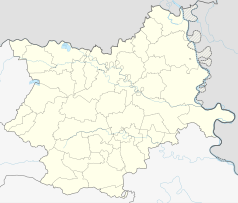Mapa konturowa żupanii osijecko-barańskiej, blisko centrum na prawo znajduje się punkt z opisem „Osijek”