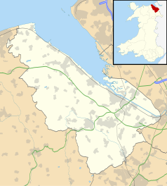 Mapa konturowa Flintshire, po prawej znajduje się punkt z opisem „Deeside”