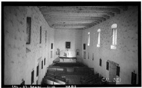 Historic American Buildings Survey Photographed by Henry F. Withey December 1936 NAVE TOWARD CHANCEL - Mission San Diego de Alcala, Misson Valley Road, San Diego, San Diego HABS CAL,37-SANDI,1-10.tif