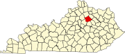 Map of Kentucky highlighting Bourbon County