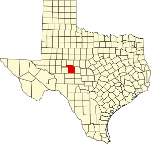 Map of Texas highlighting Tom Green County