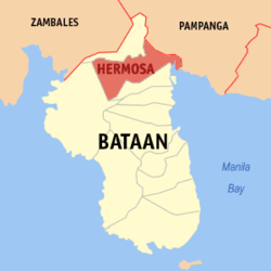 Map of Bataan with Hermosa highlighted