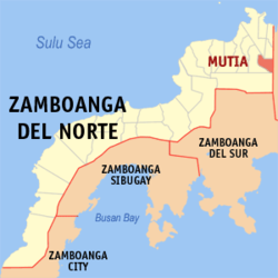 Map of Zamboanga del Norte with Mutia highlighted