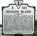 Historic marker at Jordan Point, Virginia regarding Richard Bland III.