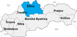 Regionen Žilinas placering i Slovakiet